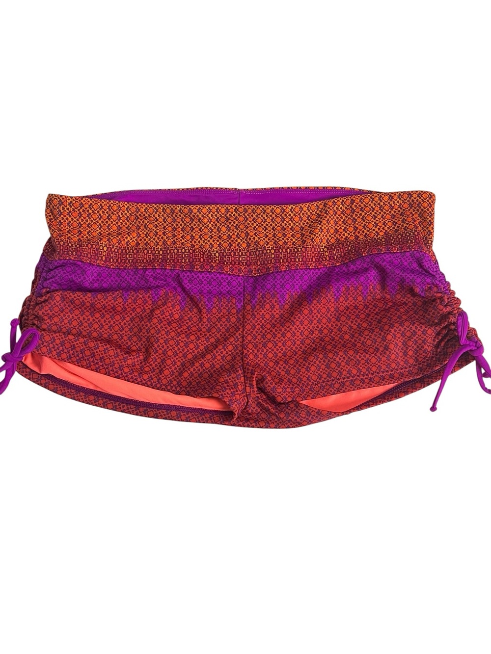 Athleta Rio Vista Scrunch Swim Shorts Purple Orange Print Large